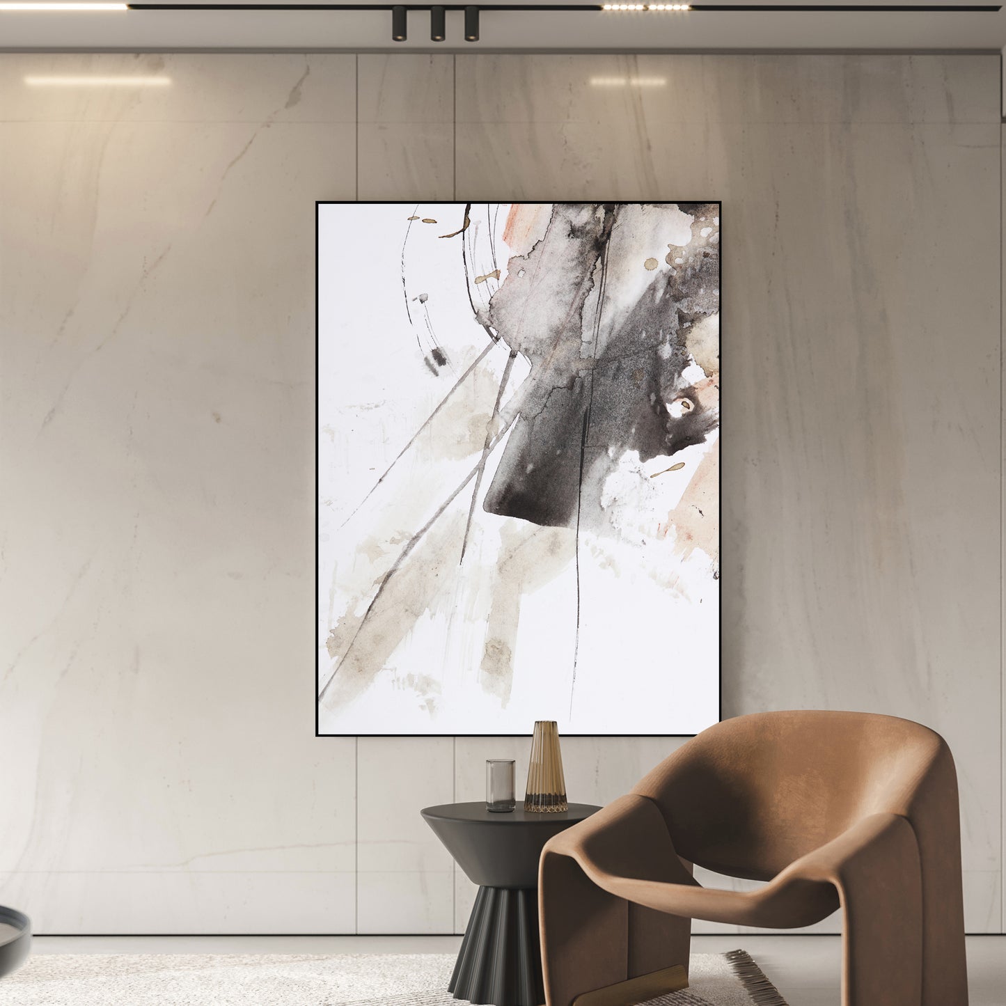 black and white abstract mural print