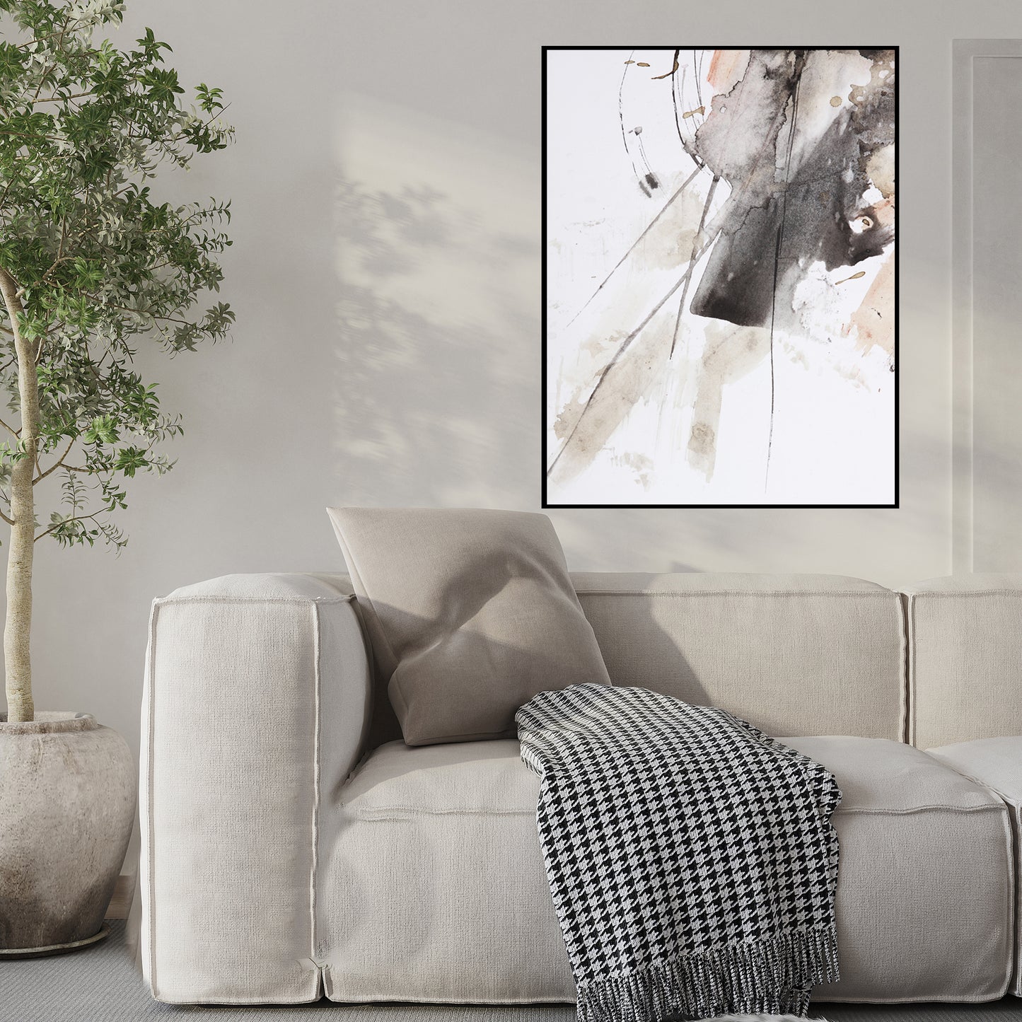 black and white abstract mural print