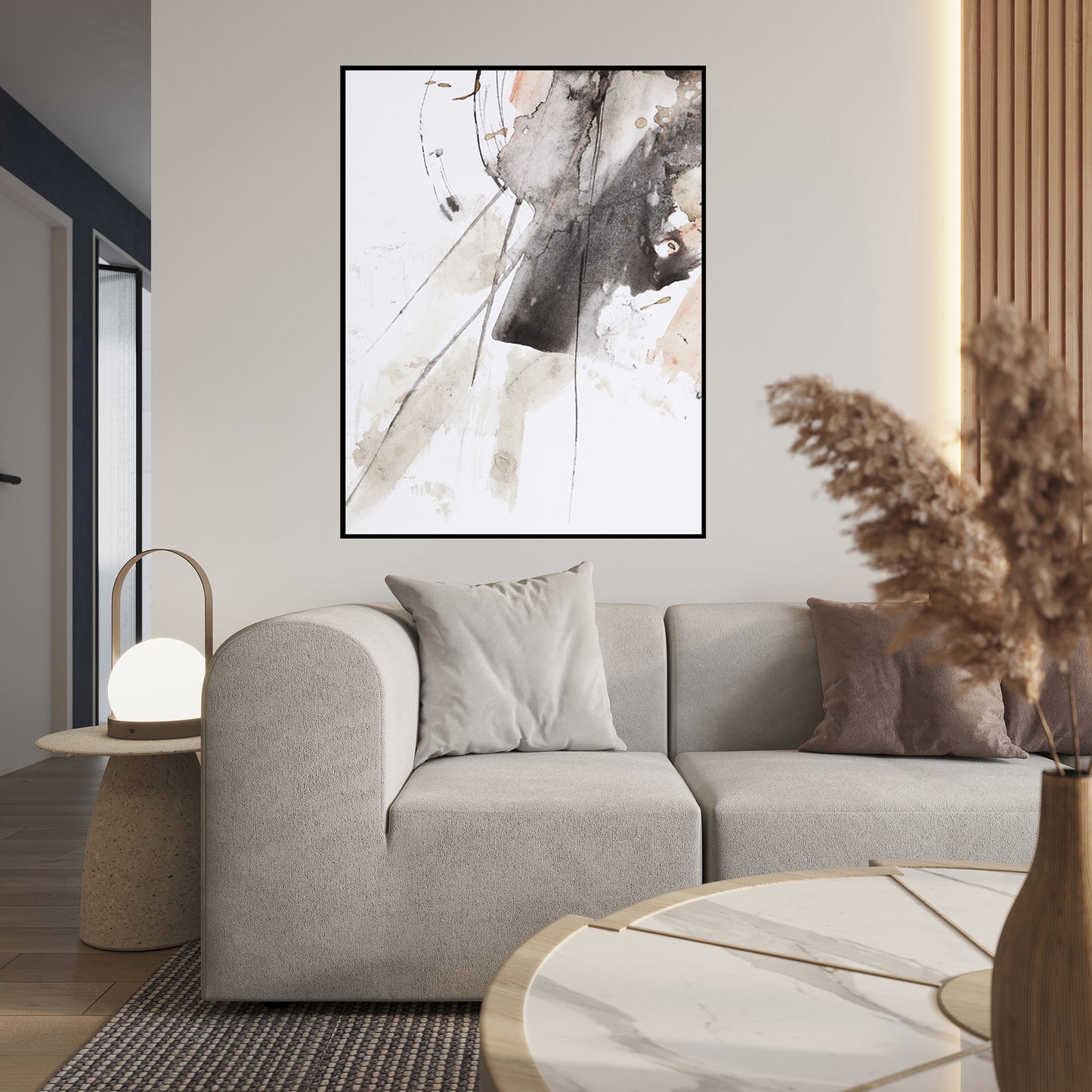 black and white abstract mural print