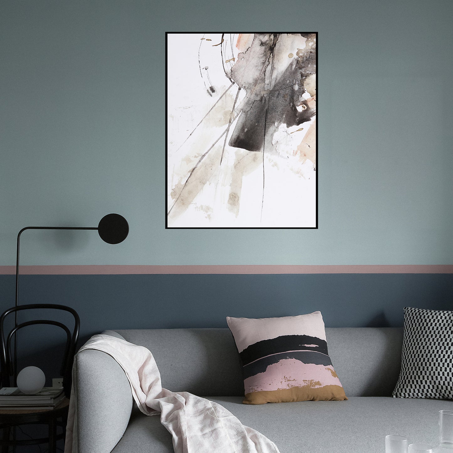 black and white abstract mural print