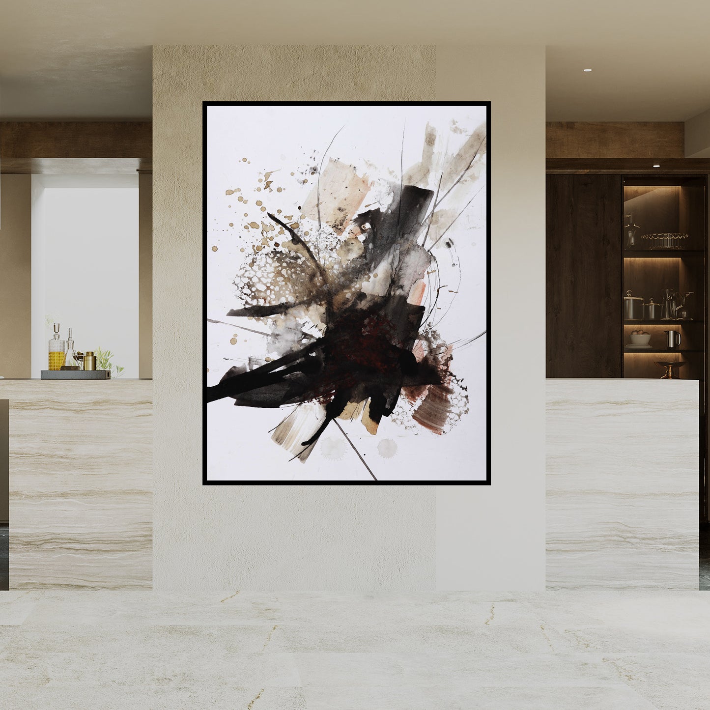 black and white abstract mural print